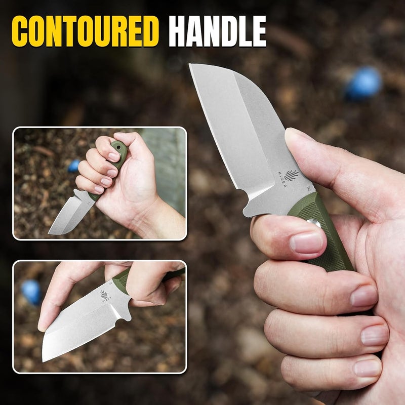KIZER Deckhand Fixed Blade Knife with Sheath, D2 Blade Camping Knife G10 Handle, Fixed Blade EDC Knives for Men Women, Outdoor Hunting Hiking Survival Knives 1062M2 - Image 4